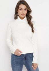 Biały Golf z Miękkiej Dzianiny Oamperie. Białe golfy Born2be, l, bez wzorów, z dzianiny, bez ramiączek. Za 54.99 zł.