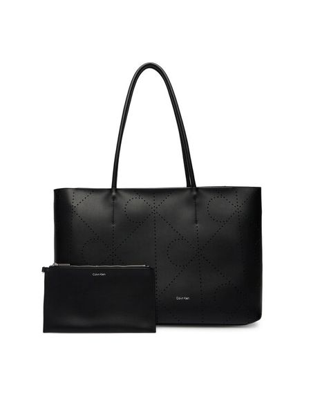 Calvin Klein Torebka Emblem Aop Perfor Lthr Tote LV04F3359G Czarny. Czarne shopper Calvin Klein, bez wzorów, ze skóry, bez dodatków. Za 1,099.00 zł.