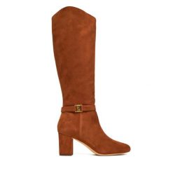 Kozaki LAUREN RALPH LAUREN. Brązowe kozaki Lauren Ralph Lauren, bez obcasa, na słupku, bez zapięcia. Za 1,299.00 zł.