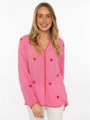 Zwillingsherz Bluzka w kolorze różowym rozmiar: onesize. Różowe bluzki Zwillingsherz, bez wzorów, z wiskozy, bez kołnierzyka, bez ramiączek. Za 105.14 zł.