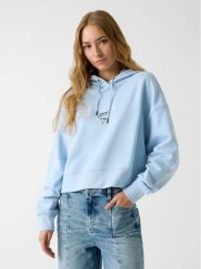 Guess Jeans Bluza W6RQ00 K68I4 Błękitny Relaxed Fit. Niebieskie bluzy Guess Jeans, xxl, z aplikacjami, z bawełny, bez kaptura. Za 349.00 zł.