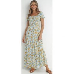 Jasnoniebieska Sukienka Bloch. Niebieskie sukienki Born2be, na lato, l, bez wzorów, z tkaniny, boho, bez kołnierzyka, bez ramiączek, maxi, gorsetowe. Za 64.99 zł.