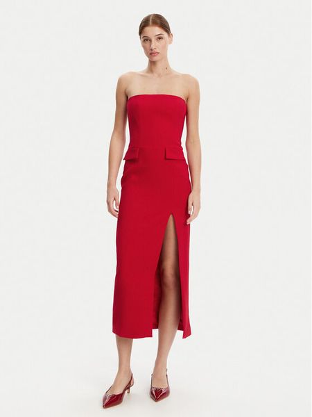 Bardot Sukienka koktajlowa 59728DB Czerwony Slim Fit. Czerwone sukienki Bardot, bez wzorów, z syntetyku, wizytowe, bez kołnierzyka, bez ramiączek. Za 329.99 zł.