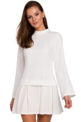 Elegancka sukienka mini z kontrafałdami ecru. Sukienki Sukienki.shop, l, bez wzorów, eleganckie, bez kołnierzyka, bez ramiączek, mini, rozkloszowane. Za 279.00 zł.