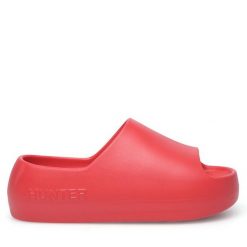Klapki Hunter. Czerwone klapki Hunter, bez wzorów, bez obcasa. Za 79.99 zł.