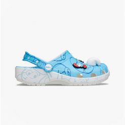 Klapki sandały chodaki damskie Crocs Smurfs Smerfy. Białe klapki Crocs, bez wzorów, z materiału, bez obcasa. Za 226.00 zł.
