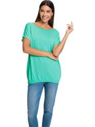 Heine Bluzka dzianinowa w kolorze miętowym rozmiar: 48/50. Niebieskie bluzki Heine, bez wzorów, z dzianiny, bez kołnierzyka, bez ramiączek. Za 55.95 zł.