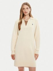 Polo Ralph Lauren Sukienka dzianinowa 211A91143003 Kremowy Slim Fit. Białe sukienki Polo Ralph Lauren, s, bez wzorów, z dzianiny, bez kołnierzyka, bez ramiączek. Za 829.99 zł.