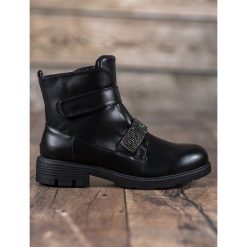Evento czarne Workery Z Kryształkami. Czarne botki eVento, bez wzorów, ze skóry, bez obcasa, bez zapięcia. W wyprzedaży za 99.00 zł.
