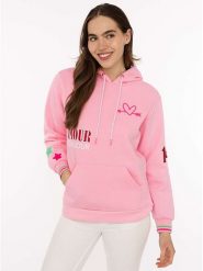 Zwillingsherz Bluza "Bonjour ZH" w kolorze jasnoróżowym rozmiar: L/XL. Różowe bluzy sportowe Zwillingsherz, l, bez wzorów, z kapturem. Za 162.87 zł.