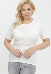 Biały T-shirt Akisistae. Białe t-shirty Born2be, plus size, bez wzorów, z bawełny, bez kołnierzyka, bez ramiączek. W wyprzedaży za 17.49 zł.