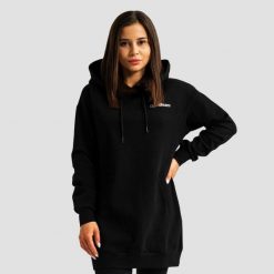 Bluza damska fitness z kapturem długa czarna Limitless Longline. Czarne bluzy GYMBEAM, l, bez wzorów, z bawełny, z kapturem. Za 127.90 zł.