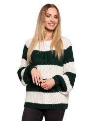 Made of emotion Sweter w kolorze biało-ciemnozielonym rozmiar: L/XL. Brązowe swetry Made Of Emotion, l, bez wzorów, ze splotem, bez ramiączek. Za 74.63 zł.