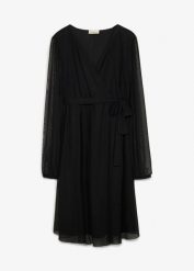 Sukienka ciążowa i do karmienia, z dekoracyjnymi kokardami. Czarne sukienki bonprix, bez wzorów, bez kołnierzyka, moda ciążowa, bez ramiączek. Za 189.99 zł.