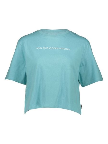 O'Neill Koszulka "Join Our Mission" w kolorze turkusowym rozmiar: L. Niebieskie bluzki O'Neill, l, bez wzorów, z bawełny, bez kołnierzyka, bez ramiączek. Za 61.02 zł.