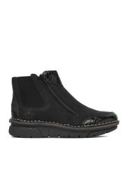 Rieker Botki CEO-73355-00 Czarny. Czarne botki Rieker, bez wzorów, ze skóry, bez obcasa, na płaskiej podeszwie, bez zapięcia. Za 349.99 zł.