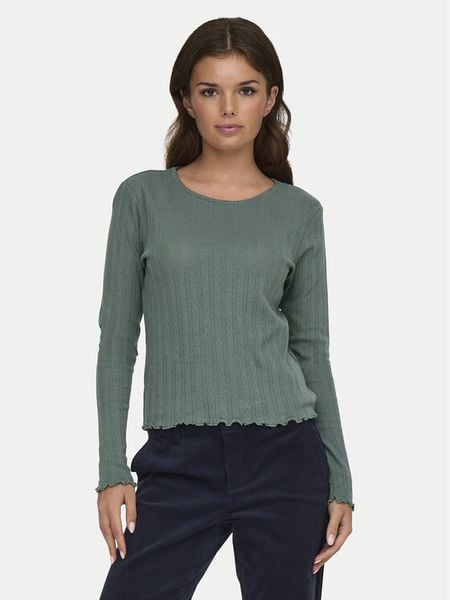 ONLY Bluzka Carlotta 15291987 Zielony Regular Fit. Zielone bluzki Only, xs, bez wzorów, z bawełny, bez kołnierzyka, bez ramiączek. Za 69.99 zł.