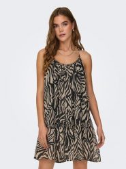 ONLY Sukienka w kolorze czarno-beżowym rozmiar: XL. Brązowe sukienki Only, xl, bez wzorów, bez kołnierzyka, bez ramiączek, mini. Za 61.60 zł.