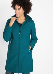 Płaszcz softshell, z materiału odpychającego wodę. Niebieskie kurtki sportowe bonprix, bez wzorów, z softshellu. Za 289.99 zł.