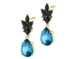 Kolczyki z żółtego złota z czarnymi brylantami i kamieniami ozdobnymi - próba 585. Czarne kolczyki Apart, z brylantem, złote. Za 2,259.00 zł.