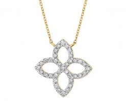 Naszyjnik z żółtego złota z brylantami - kwiat - 0,17 ct - próba 585. Żółte naszyjniki Apart, z brylantem, złote. Za 3,490.00 zł.