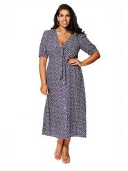 Aller Simplement Sukienka w kolorze granatowo-białym rozmiar: 54-58. Niebieskie sukienki Aller Simplement, bez wzorów, z wiskozy, klasyczne, bez kołnierzyka, bez ramiączek, maxi. Za 100.99 zł.