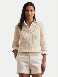 LAUREN RALPH LAUREN Sweter 200963658001 Écru Relaxed Fit. Swetry Lauren Ralph Lauren, s, bez wzorów, z bawełny, bez ramiączek. Za 579.99 zł.