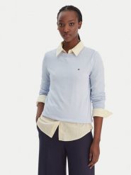 Tommy Hilfiger Sweter WW0WW44984 Błękitny Regular Fit. Niebieskie swetry TOMMY HILFIGER, m, bez wzorów, z bawełny, bez ramiączek. Za 409.99 zł.