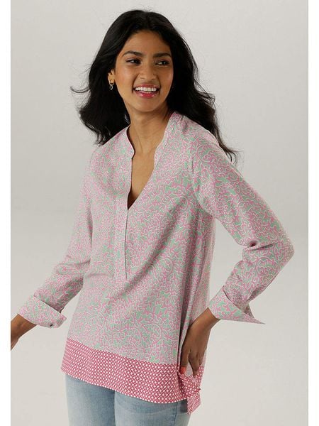 Aniston Bluzka w kolorze miętowo-jasnoróżowym rozmiar: 48. Różowe bluzki Aniston, bez wzorów, z wiskozy, bez kołnierzyka, bez ramiączek. Za 65.07 zł.