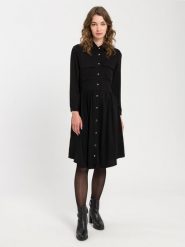 Cross Jeans Sukienka w kolorze czarnym rozmiar: L. Czarne sukienki Cross Jeans, l, bez wzorów, z jeansu, bez kołnierzyka, bez ramiączek, midi. Za 92.42 zł.