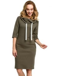 Made of emotion Sukienka w kolorze khaki rozmiar: XL. Brązowe sukienki Made Of Emotion, na co dzień, xl, bez wzorów, bez kołnierzyka, bez ramiączek, mini, proste. Za 126.75 zł.