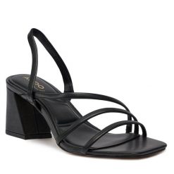 Sandały Aldo. Czarne sandały Aldo, bez wzorów, bez obcasa, na słupku, bez zapięcia. Za 259.99 zł.