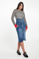 Spódnica jeansowa midi ELISABETTA FRANCHI. Spódnice Elisabetta Franchi, bez wzorów, z jeansu, midi. Za 2,639.00 zł.