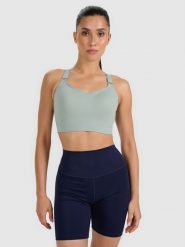 4F Biustonosz treningowy z wysokim wsparciem - zielony M. Zielone bielizna sportowa 4f, l, bez wzorów, z elastanu. Za 179.99 zł.