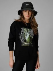 Bluza dresowa loose bez kaptura damska 4F 4FRSS26TSWSF2837. Czarne bluzy sportowe 4f, m, bez wzorów, z bawełny, bez kaptura. Za 91.99 zł.