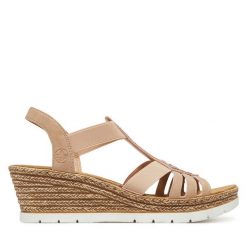 Sandały Rieker. Zielone sandały Rieker, bez wzorów, bez obcasa, na płaskiej podeszwie, bez zapięcia. Za 319.99 zł.