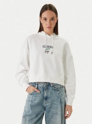Guess Jeans Bluza W6RQ00 K68I4 Biały Relaxed Fit. Białe bluzy Guess Jeans, xs, z aplikacjami, z bawełny, bez kaptura. Za 379.99 zł.