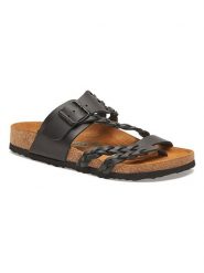 Comfortfusse Skórzane japonki w kolorze czarnym rozmiar: 38. Czarne klapki Comfortfüße, bez wzorów, ze skóry, z otwartym noskiem, bez obcasa. Za 219.60 zł.