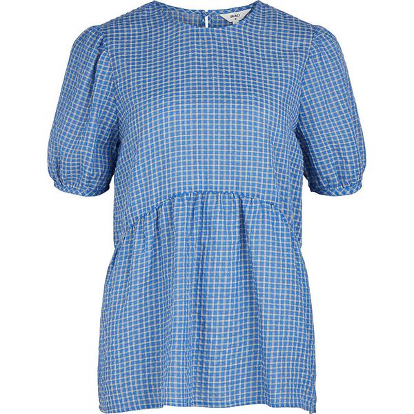 Object Bluzka "Evelyn" w kolorze niebieskim rozmiar: 34. Niebieskie bluzki Object, bez wzorów, bez kołnierzyka, bez ramiączek. Za 28.58 zł.