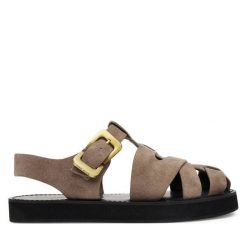 Sandały GINO ROSSI. Brązowe sandały Gino Rossi, bez wzorów, bez obcasa, na słupku, bez zapięcia. Za 329.99 zł.