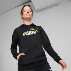Bluza sportowa damska Puma ESS+ METALLIC LOGO. Czarne bluzy Puma, s, bez wzorów, bez kaptura. Za 186.99 zł.