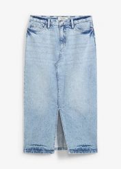 Spódnica dżinsowa midi. Białe spódnice bonprix, na co dzień, bez wzorów, z denimu, midi. Za 47.99 zł.