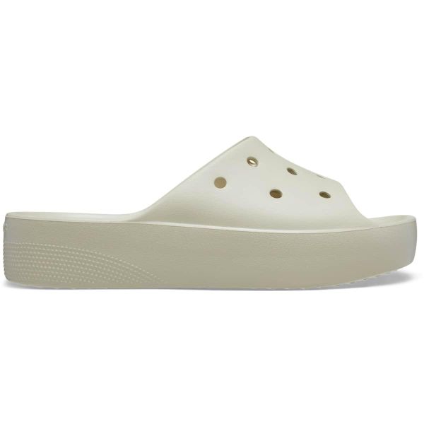 Klapki plażowe damskie Crocs Classic Platform Slide. Brązowe klapki Crocs, bez wzorów, bez obcasa. Za 142.99 zł.