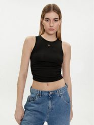 Tommy Jeans Top DW0DW17893 Czarny Slim Fit. Czarne topy Tommy Jeans, xl, bez wzorów, z jeansu, bez kołnierzyka, bez ramiączek. Za 109.99 zł.