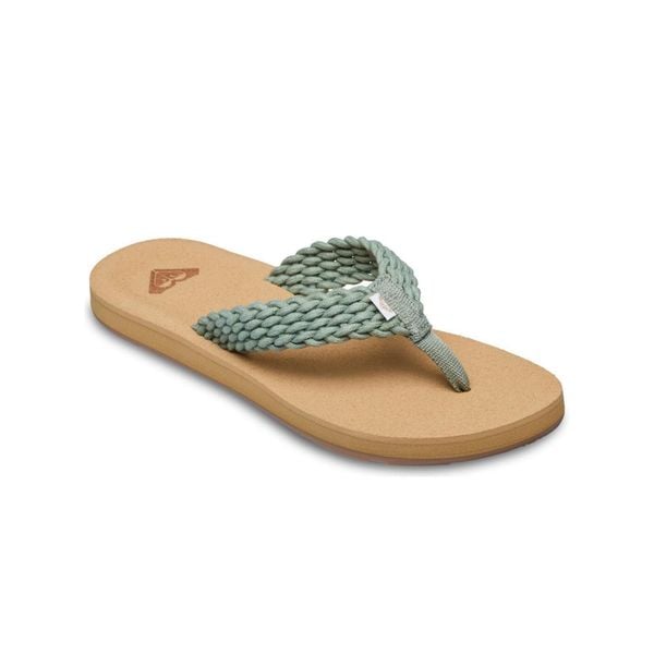 Sandały dla Kobiety PORTO Zielony. Zielone sandały Roxy, bez wzorów, z bawełny, sportowe, bez obcasa, bez zapięcia. Za 129.99 zł.