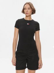Tommy Jeans T-Shirt DW0DW17881 Czarny Slim Fit. Czarne t-shirty Tommy Jeans, xs, bez wzorów, z bawełny, bez kołnierzyka, bez ramiączek. Za 109.99 zł.