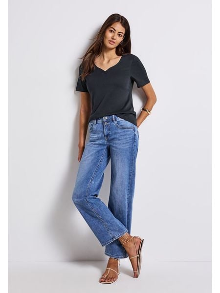 Street One Koszulka w kolorze granatowym rozmiar: 44. Niebieskie bluzki Street One, bez wzorów, street, bez kołnierzyka, bez ramiączek. Za 65.54 zł.