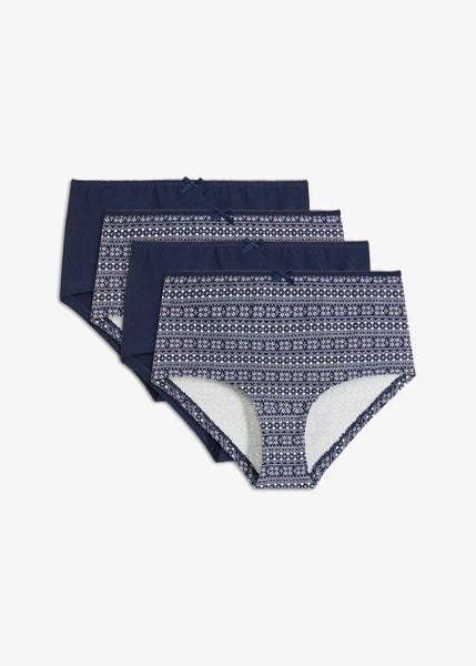 Figi maxi panty z bawełny organicznej (4 pary). Niebieskie figi bonprix, bez wzorów, z bawełny. Za 59.99 zł.