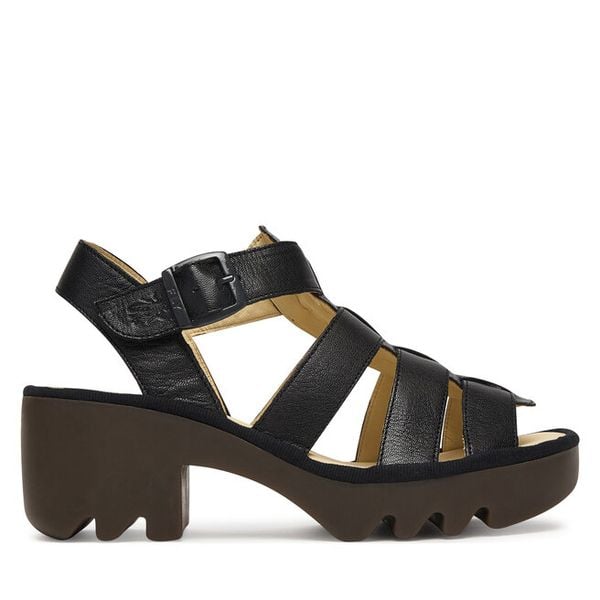 Sandały Fly London. Czarne sandały Fly London, bez wzorów, bez obcasa, na słupku, bez zapięcia. Za 589.99 zł.