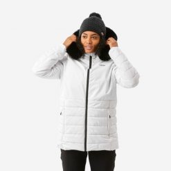 Kurtka narciarska damska Wedze 100 Warm. Białe kurtki narciarskie WED'ZE, m, bez wzorów, z futra, bez kaptura, narciarskie. Za 369.99 zł.